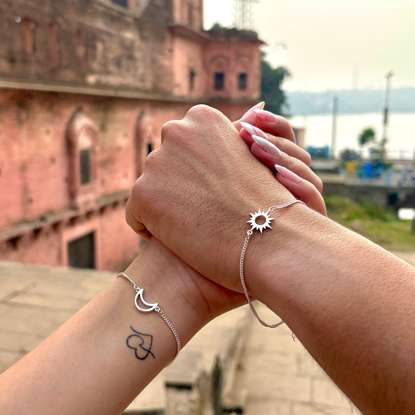 Silver Sun And Moon Matching Couples Bracelets