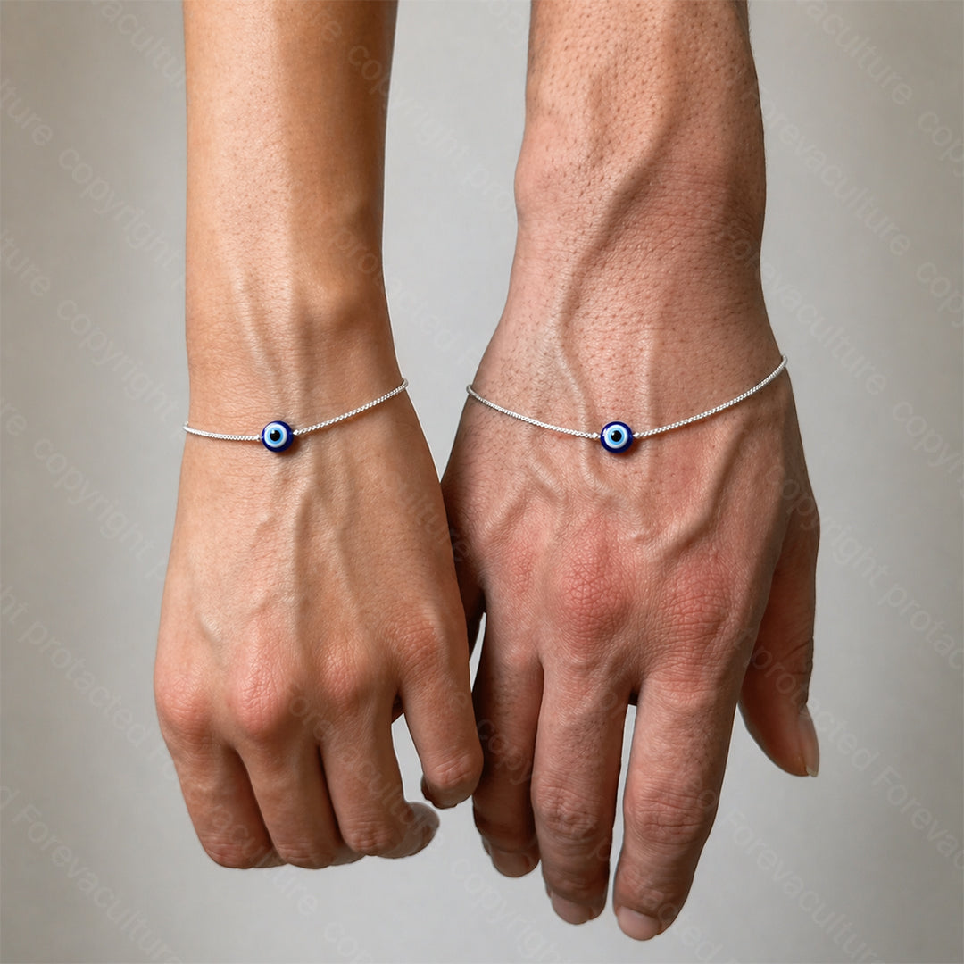 Amora Evil Eye Couple Bracelet Set | Silver-Plated | Adjustable