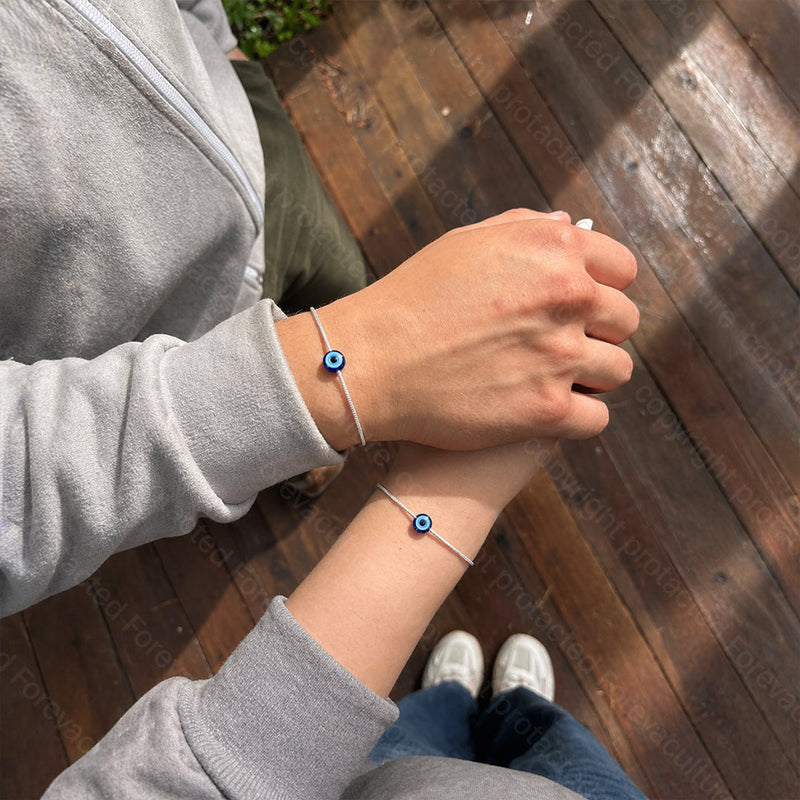 Amora Evil Eye Couple Bracelet Set | Silver-Plated | Adjustable