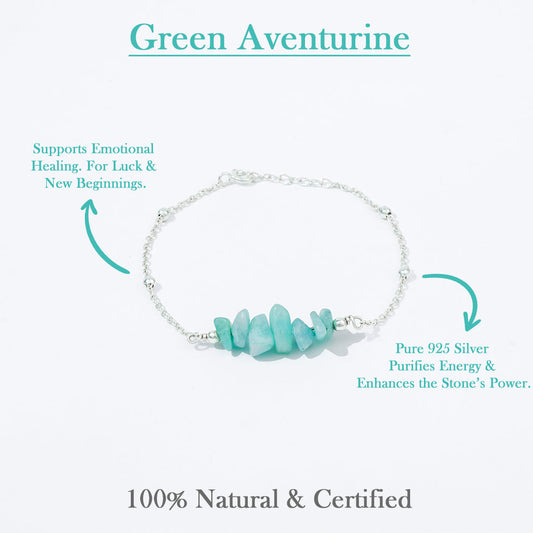 Aavaas Green Aventurine Healing Energy Bracelet | Pure Silver (चाँदी)