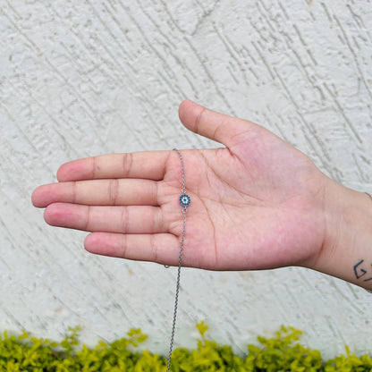 Gem Evil Eye Minimal  Silver Anklet