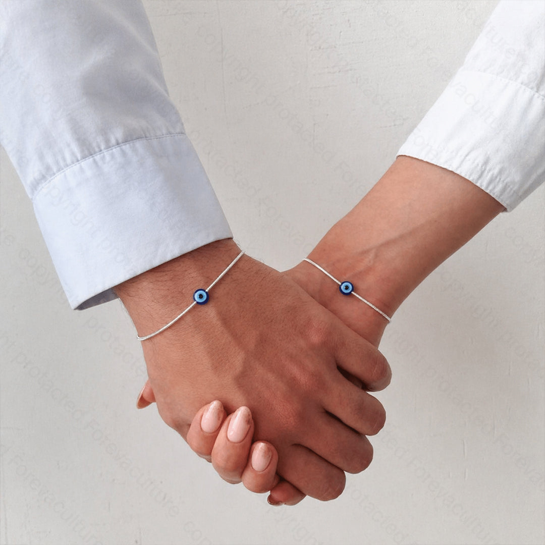 Amora Evil Eye Couple Bracelet Set | Silver-Plated | Adjustable