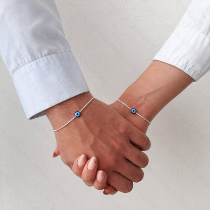 Amora Evil Eye Couple Bracelet Set | Silver-Plated | Adjustable