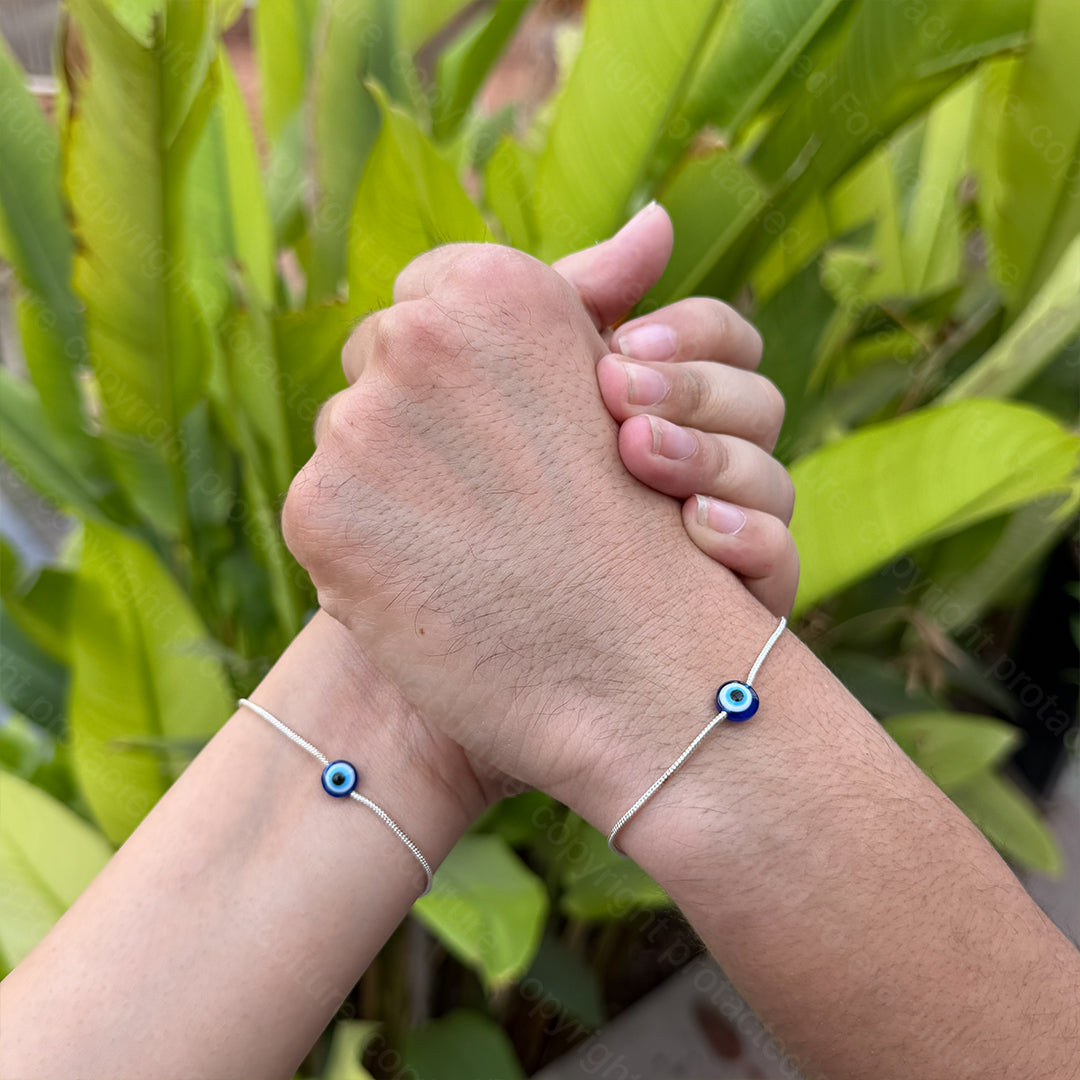 Amora Evil Eye Couple Bracelet Set | Silver-Plated | Adjustable