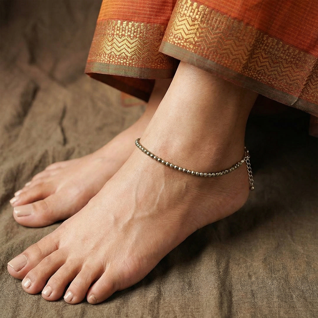 Dhanvarsha Raw Pyrite Anklet | Lab Certified | Stone of Money, Wealth and Opportunity Attraction