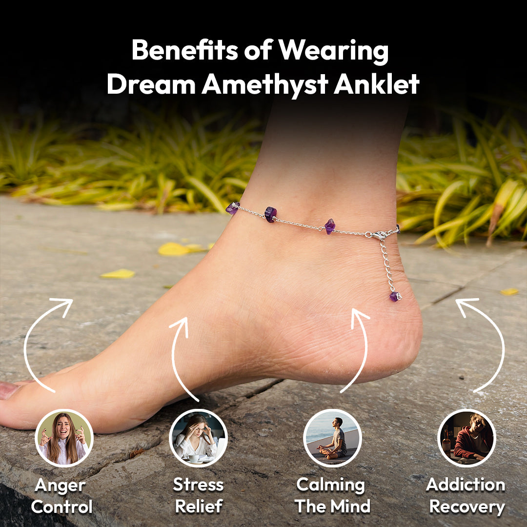 Dream Amethyst:  Silver Anklet for Calm, Balance, and Stress Relief