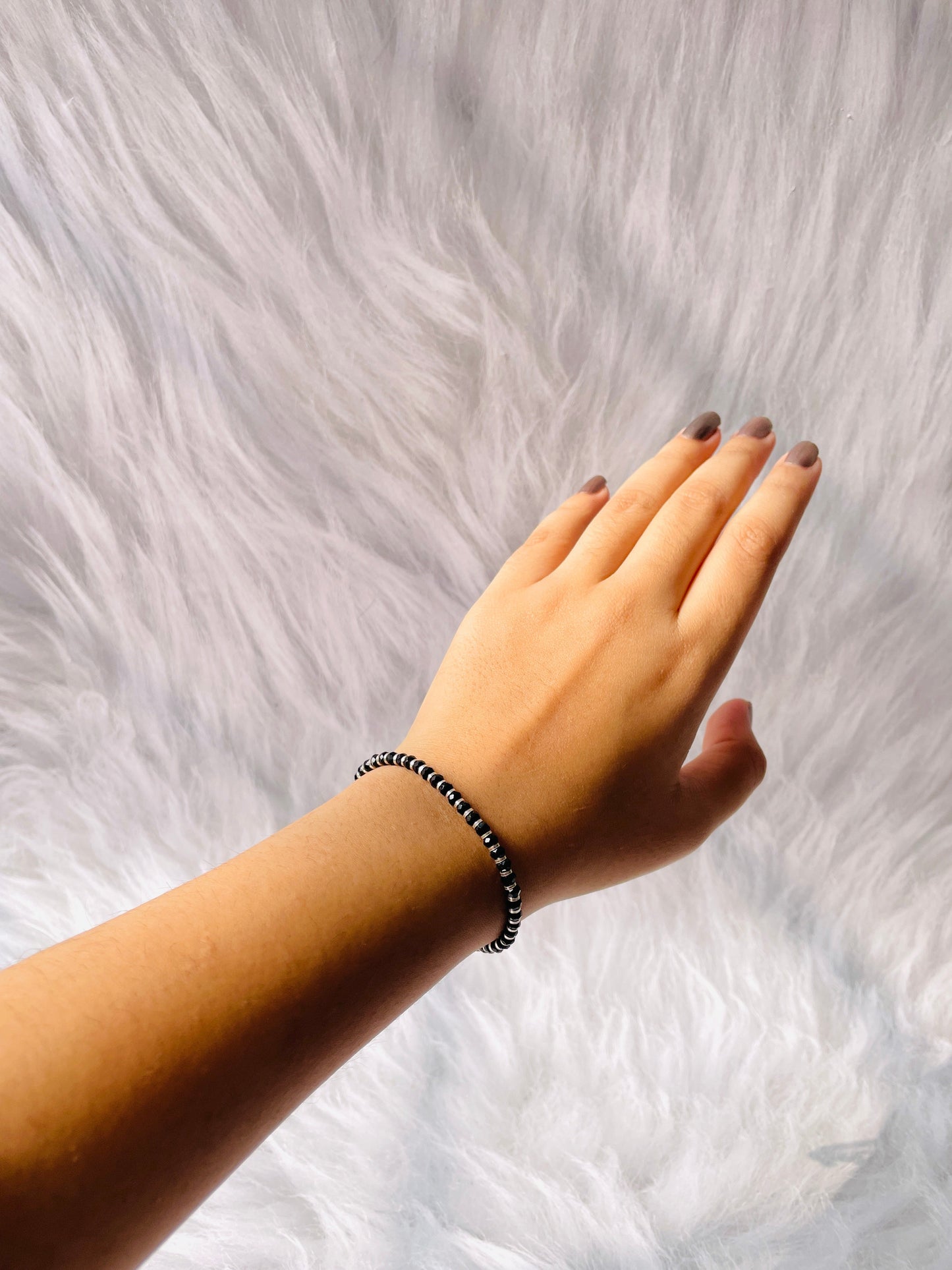 Black Beaded Silver Bracelet