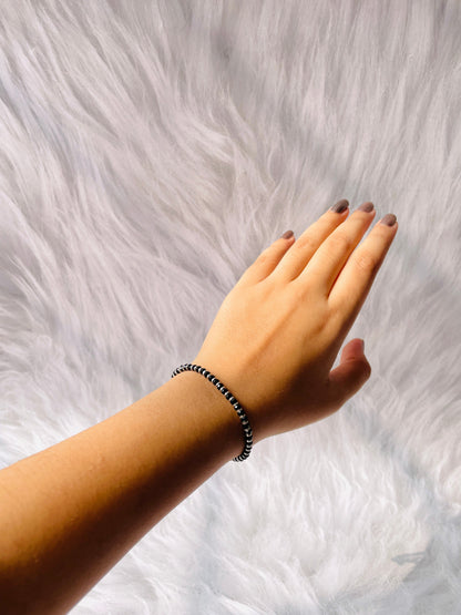 Black Beaded Silver Bracelet
