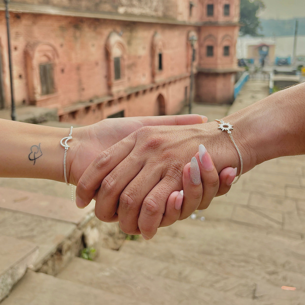 Silver Sun And Moon Matching Couples Bracelets