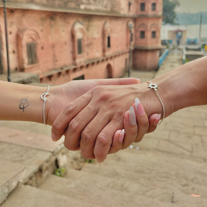Silver Sun And Moon Matching Couples Bracelets