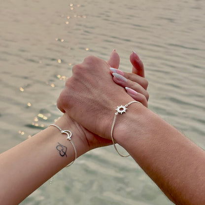 Silver Sun And Moon Matching Couples Bracelets