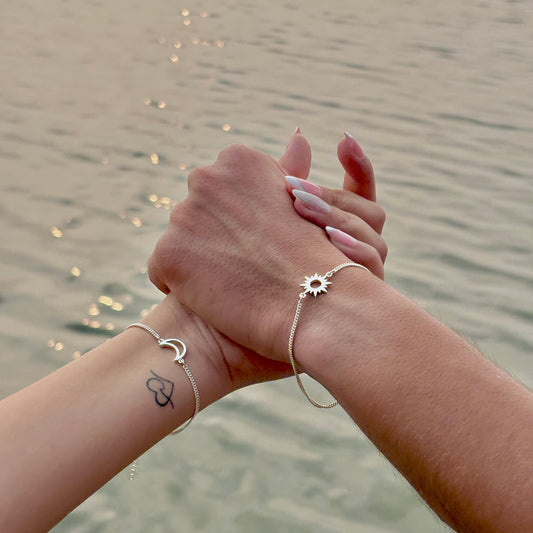 Silver Sun And Moon Matching Couples Bracelets