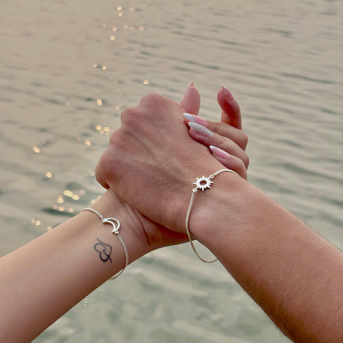 Silver Sun And Moon Matching Couples Bracelets