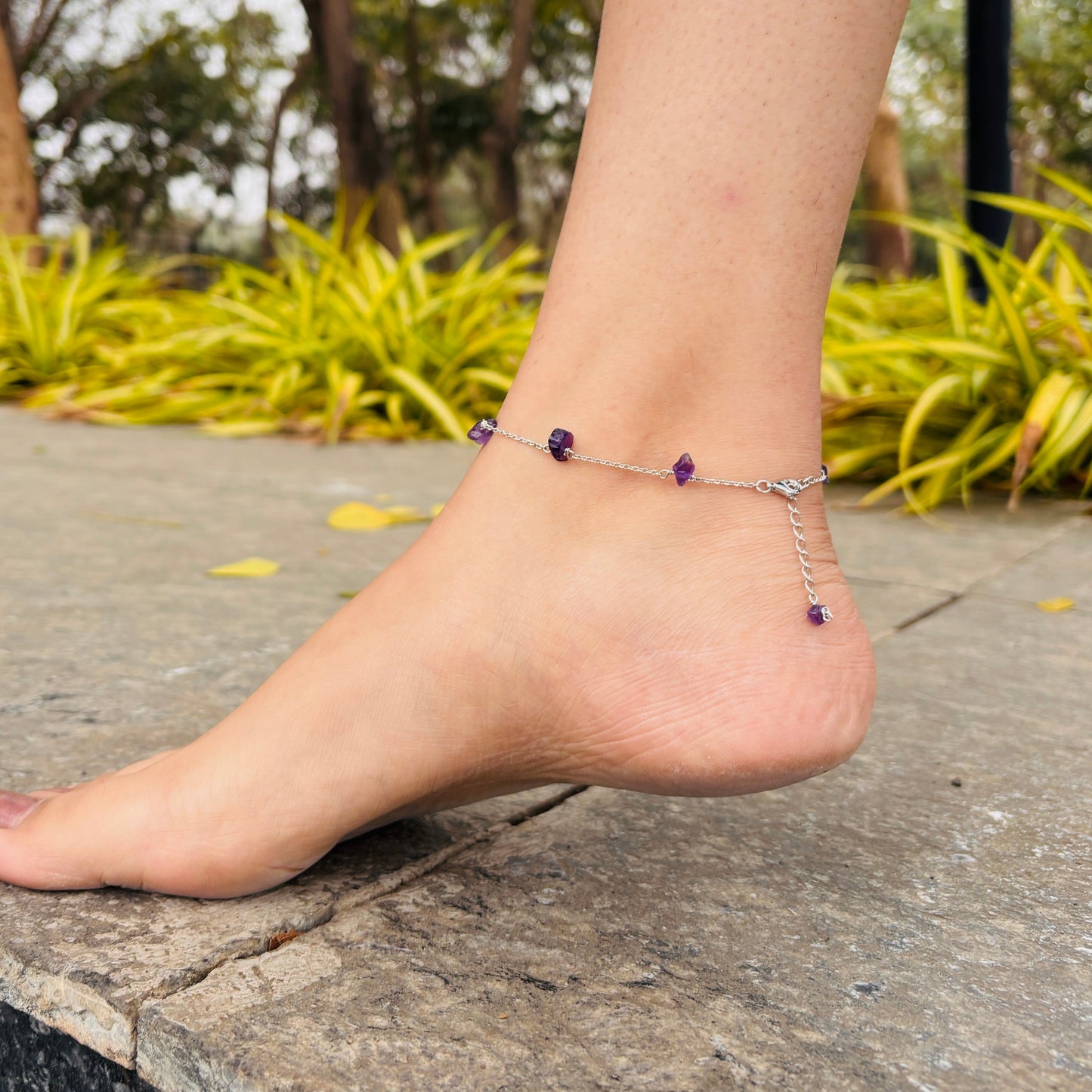 Dream Amethyst:  Silver Anklet for Calm, Balance, and Stress Relief