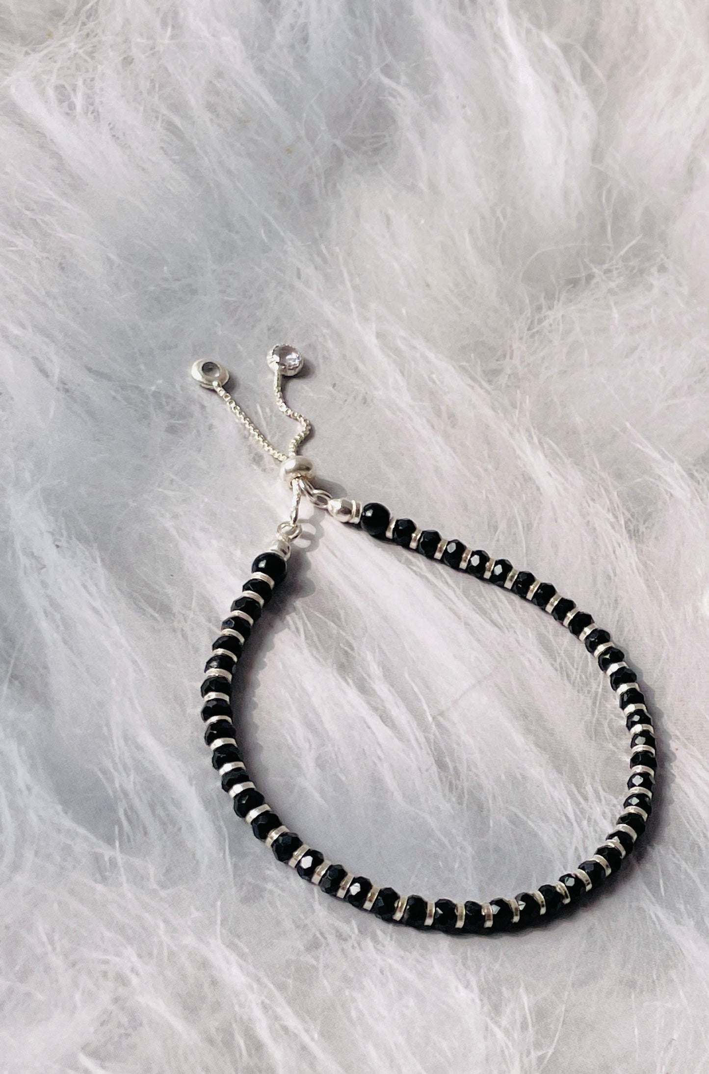 Black Beaded Silver Bracelet