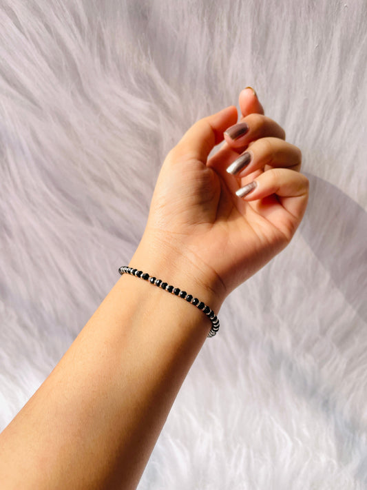Black Beaded Silver Bracelet