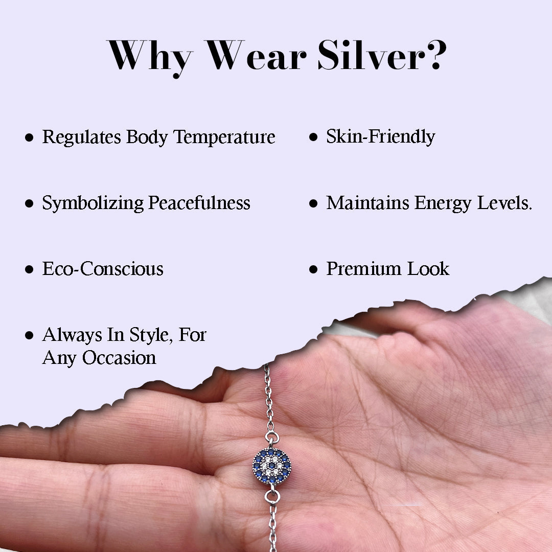 Gem Evil Eye Minimal  Silver Anklet
