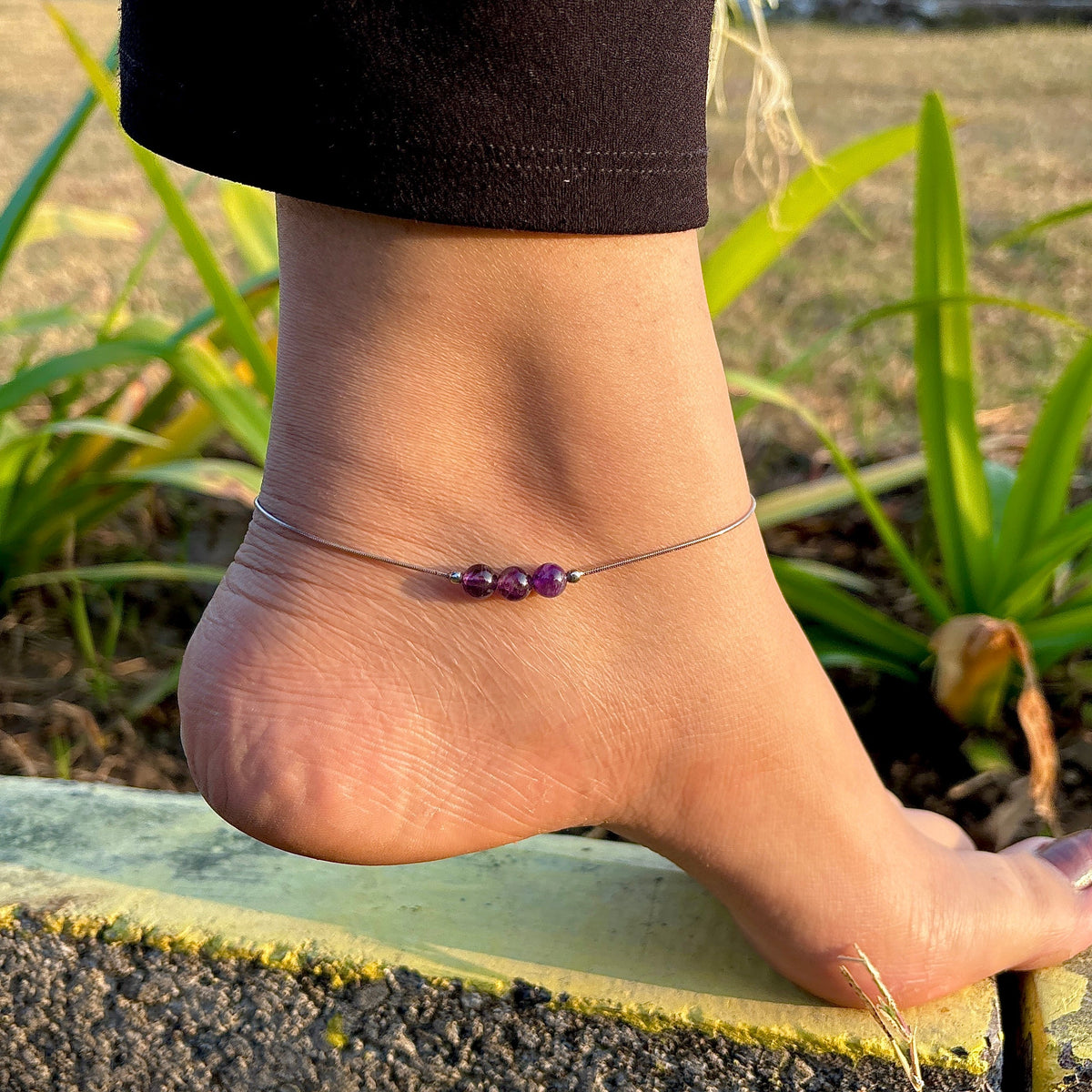 Elegance Amethyst  Silver Anklet with 12 Cute Cards