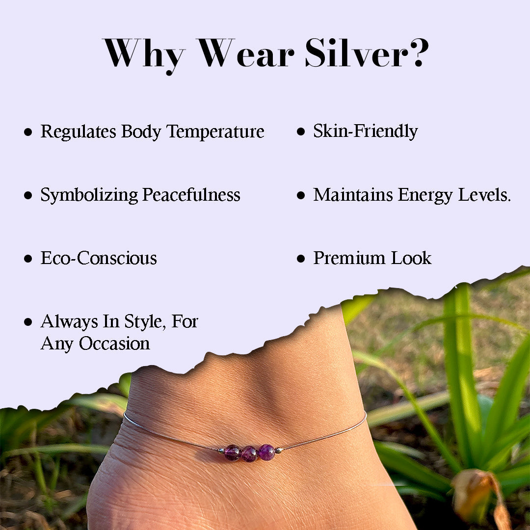 Elegance Amethyst  Silver Anklet with 12 Cute Cards