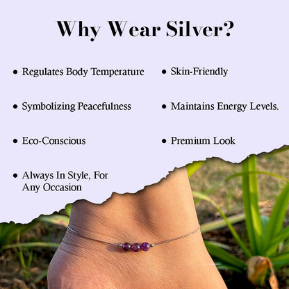 Elegance Amethyst  Silver Anklet with 12 Cute Cards