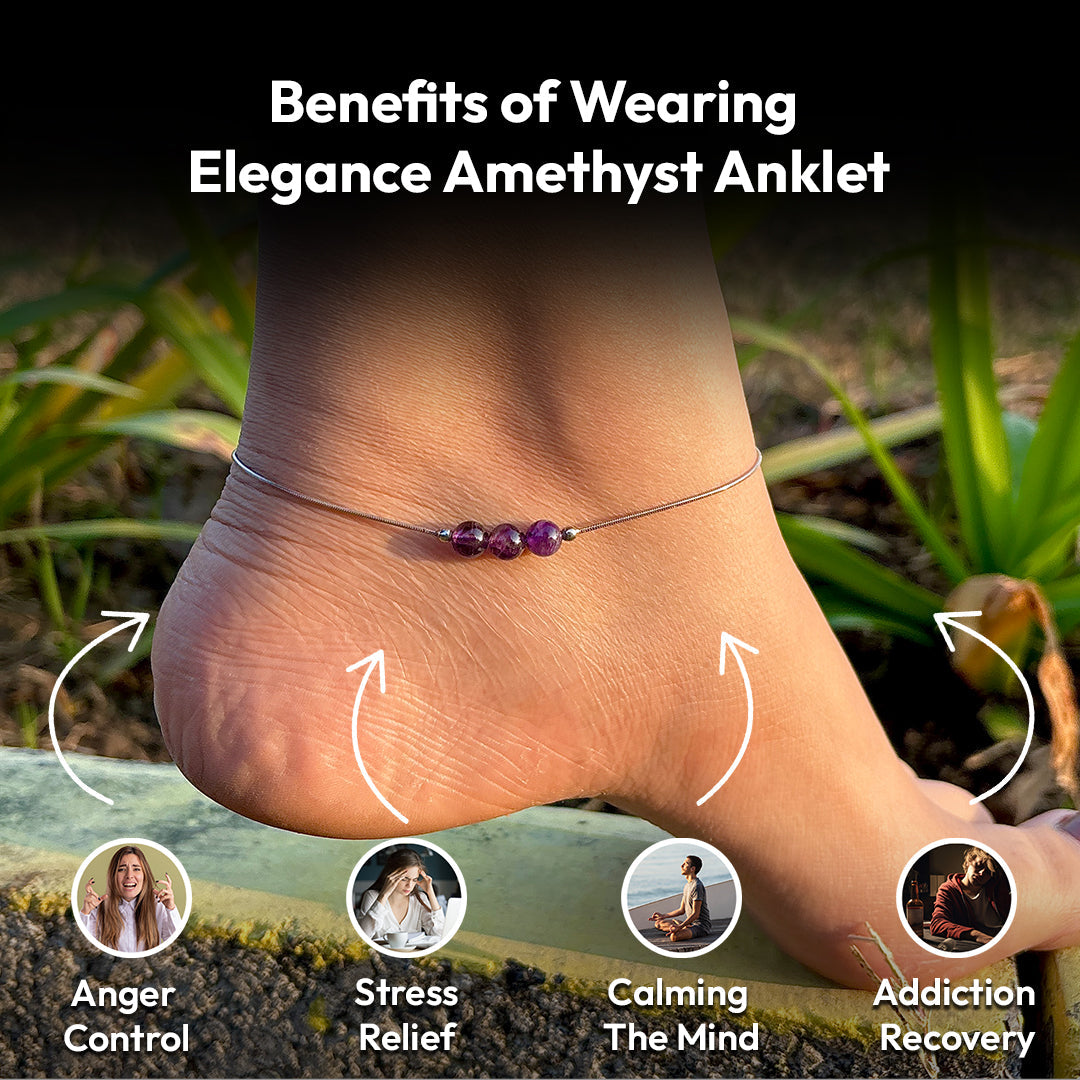 Elegance Amethyst  Silver Anklet with 12 Cute Cards