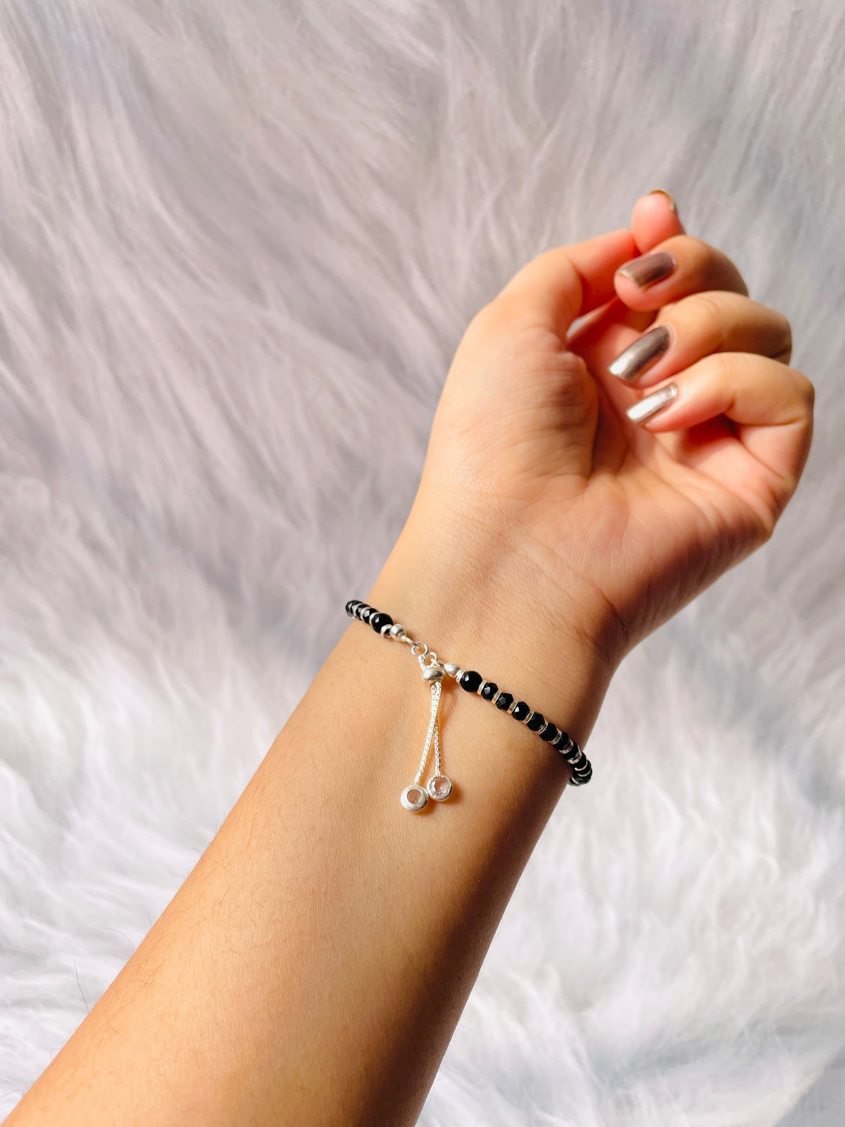 Black Beaded Silver Bracelet