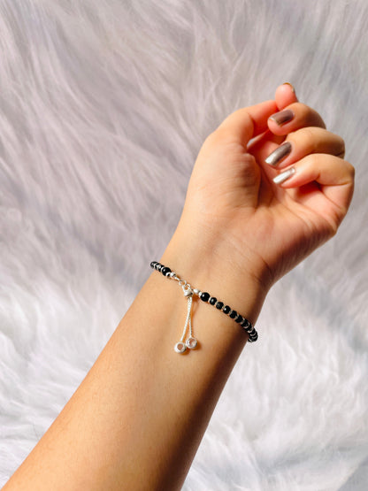 Black Beaded Silver Bracelet