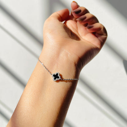 Lucky Clover Leaf Black Sterling Silver Bracelet