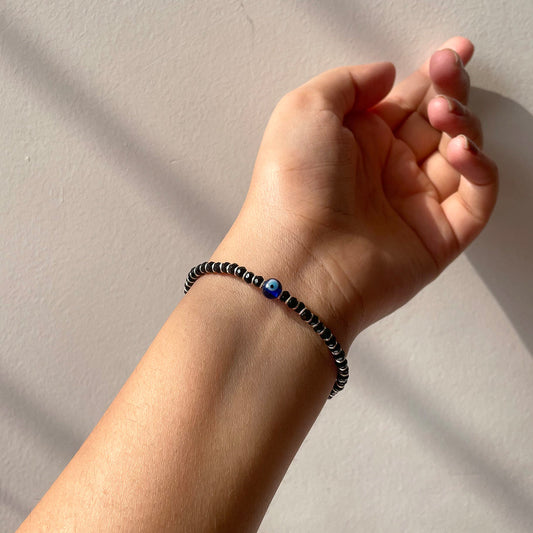 Beaded   Silver Evil Eye Bracelet