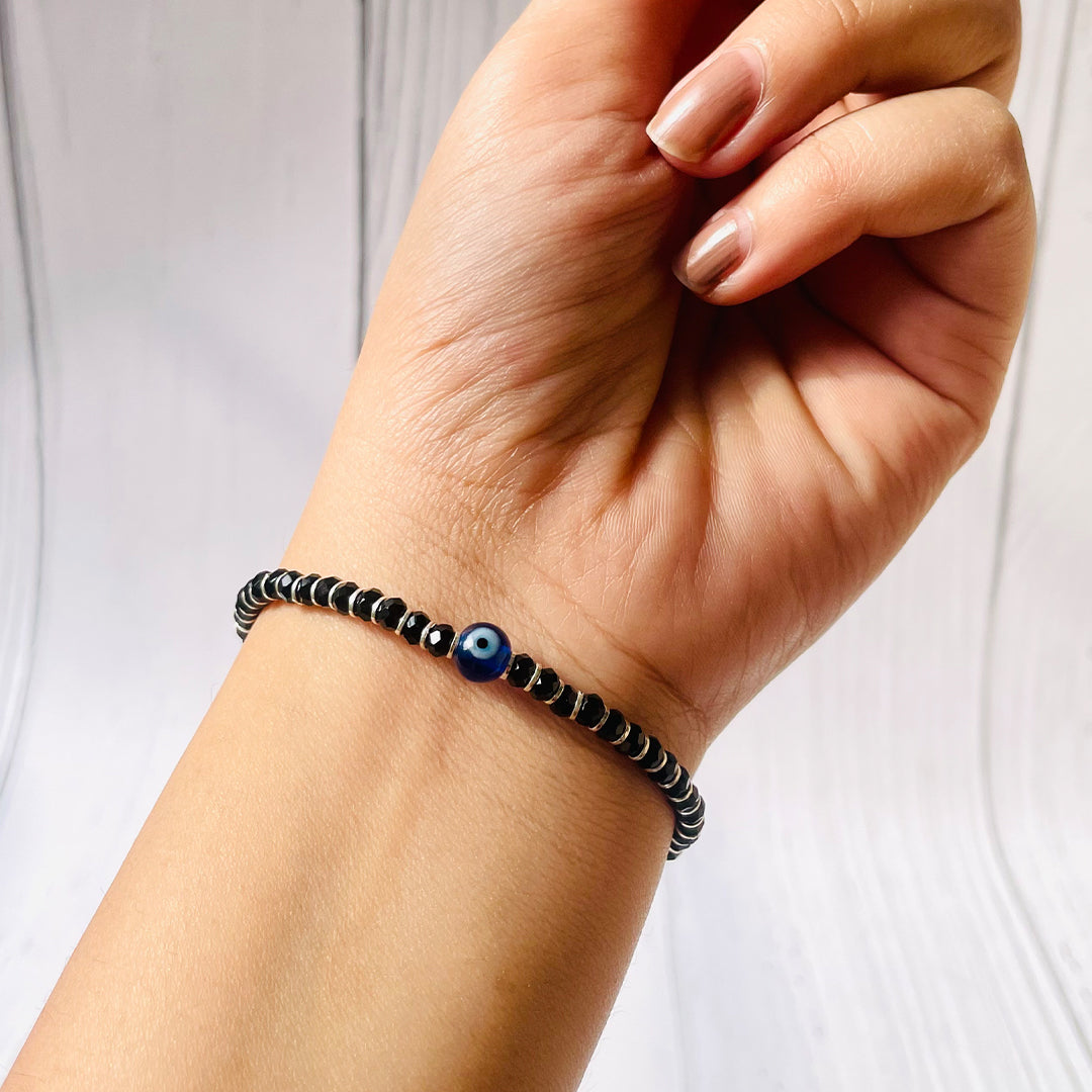 Beaded   Silver Evil Eye Bracelet