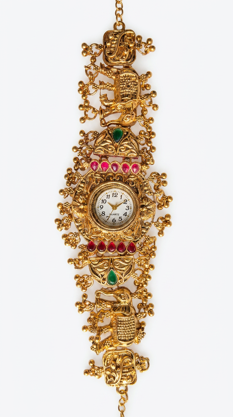 Heritage Elephant and Straight Red Work Rajwadi Watch for Women
