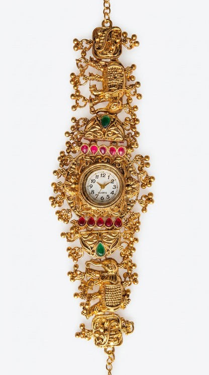 Heritage Elephant and Straight Red Work Rajwadi Watch for Women