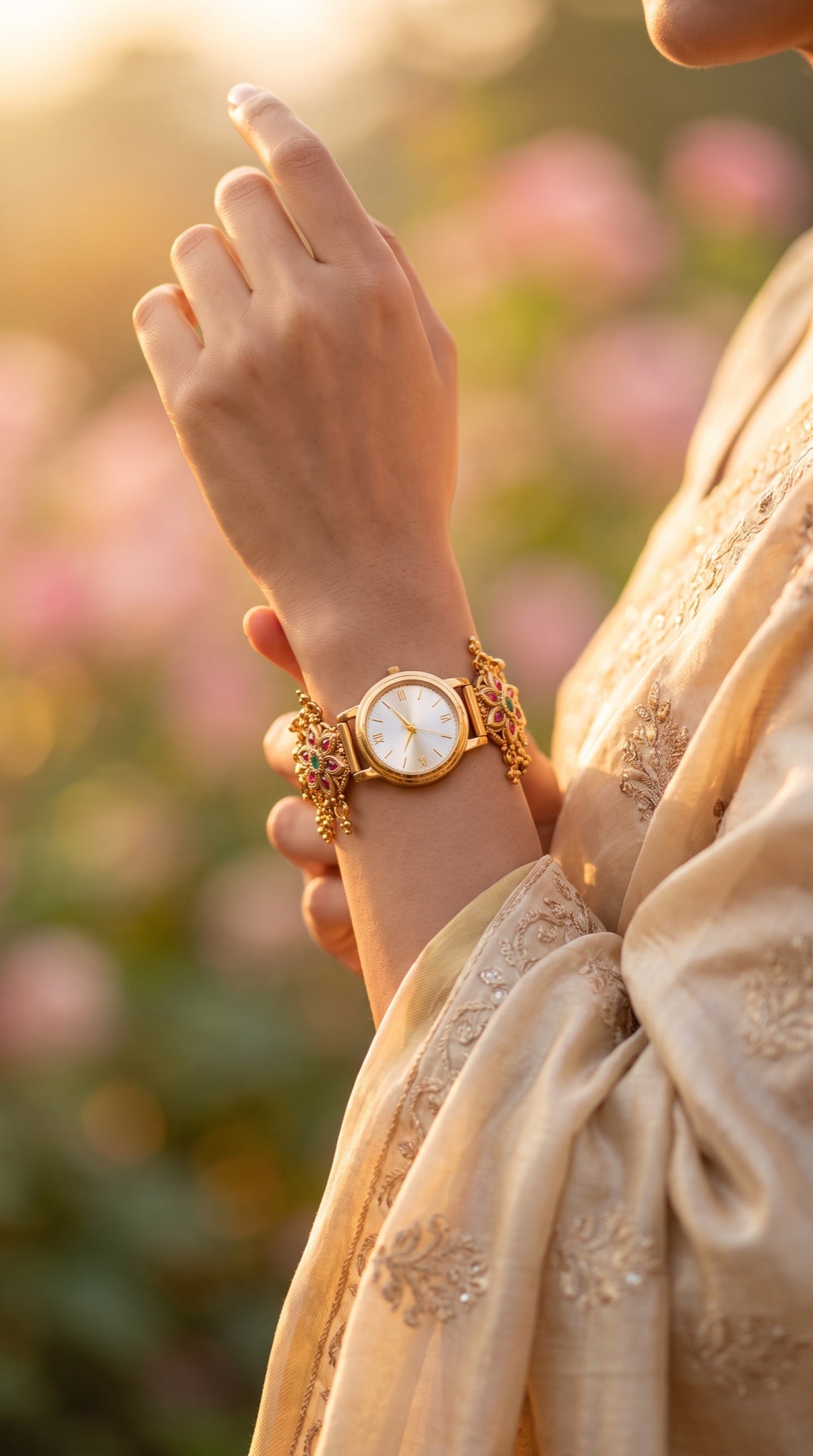 Heritage Luxury Floral Golden Dial Rajwadi Watch for Women