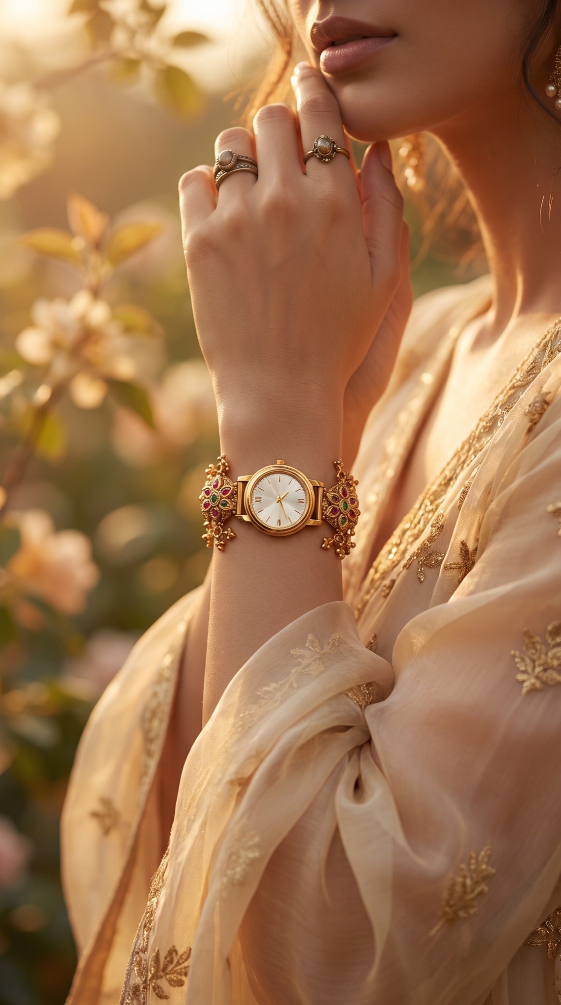 Heritage Luxury Floral Golden Dial Rajwadi Watch for Women