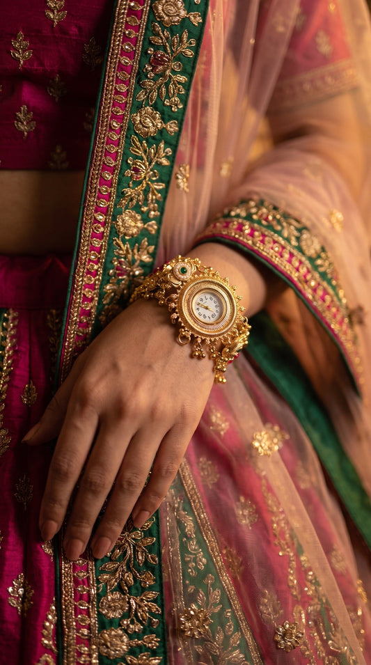 Heritage Red Stone Work and Pearl Rajwadi Watch for Women