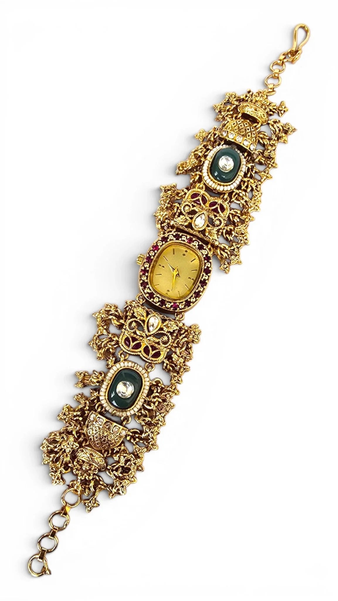 Ranisa Heritage Pink and Green Meenakari Kundan Watch for Women