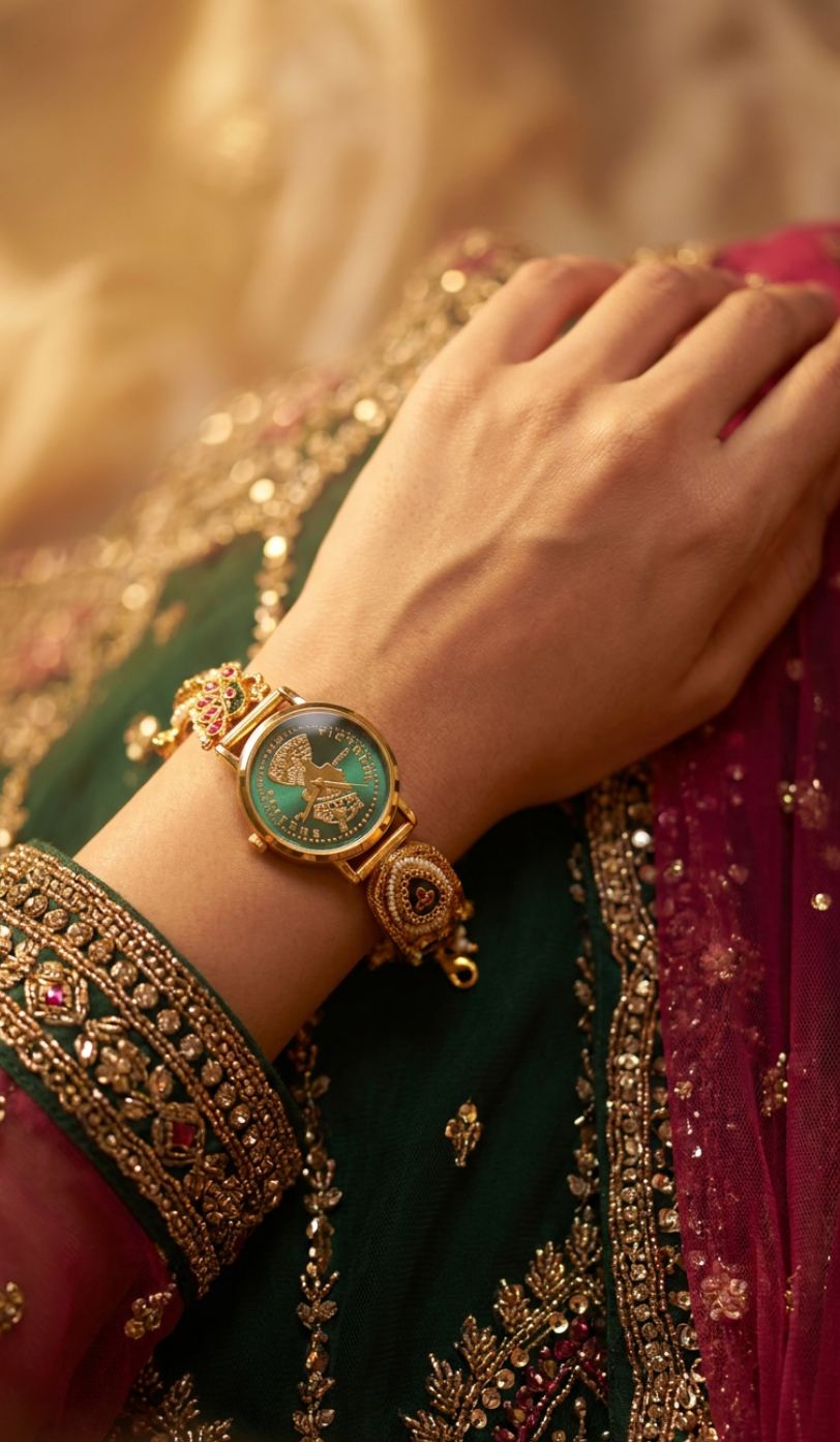 Rare Victorian Green Heritage Watch with Pearls for Women