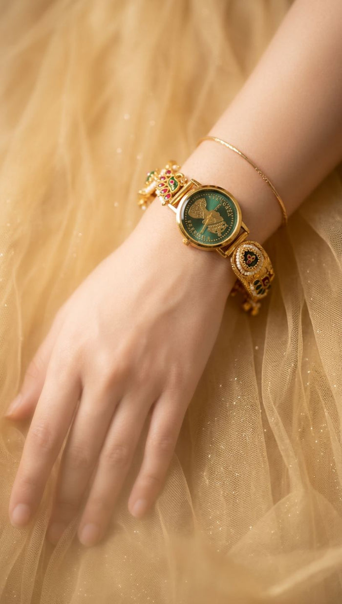Rare Victorian Green Heritage Watch with Pearls for Women
