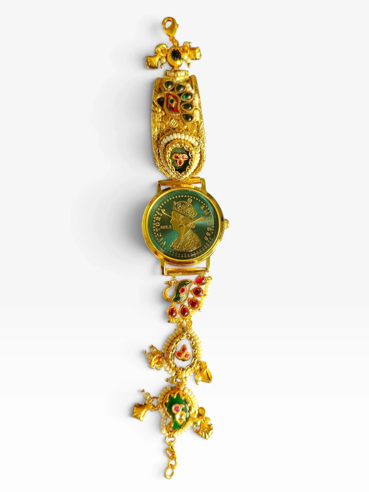 Rare Victorian Green Heritage Watch with Pearls for Women