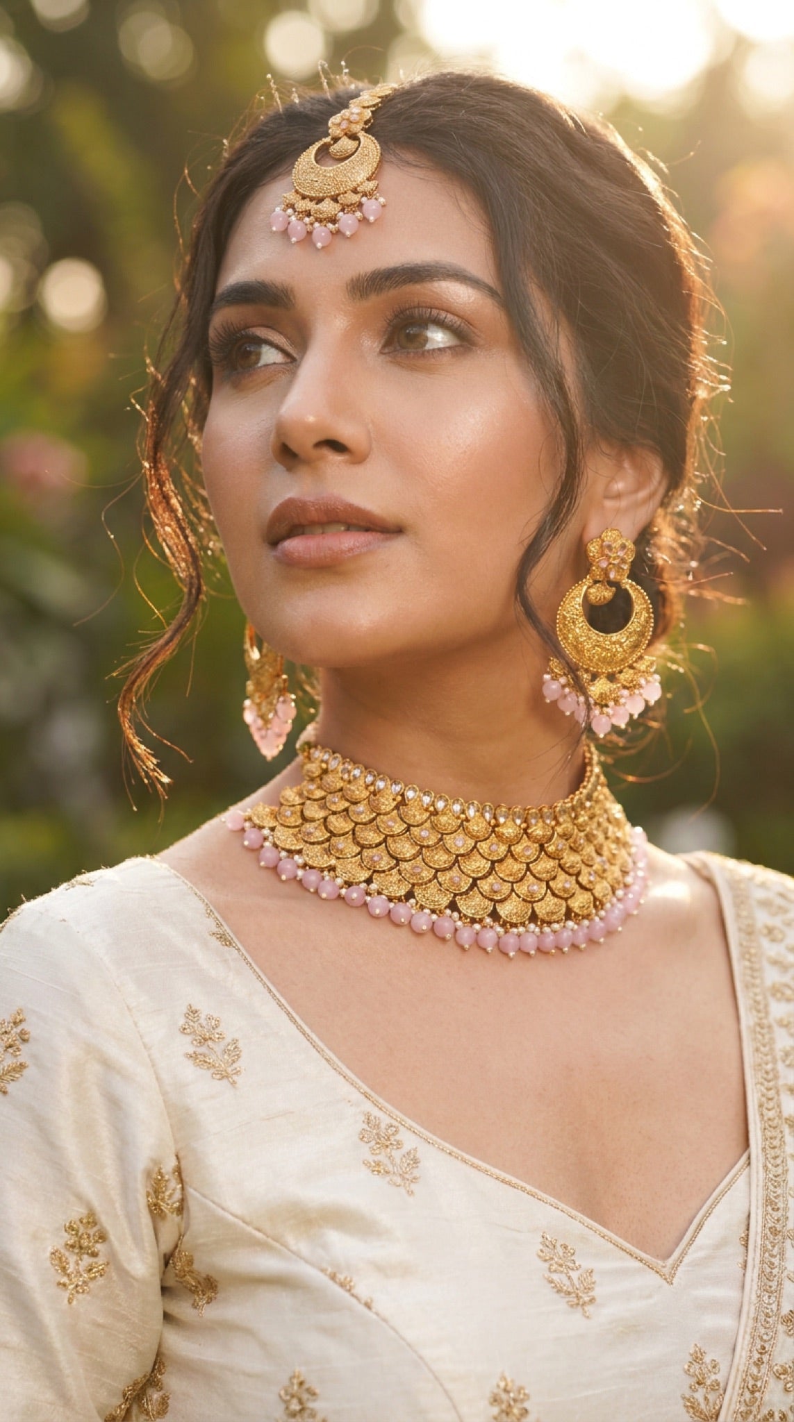 Traditional Light Pink Heritage Polish Choker Necklace Set