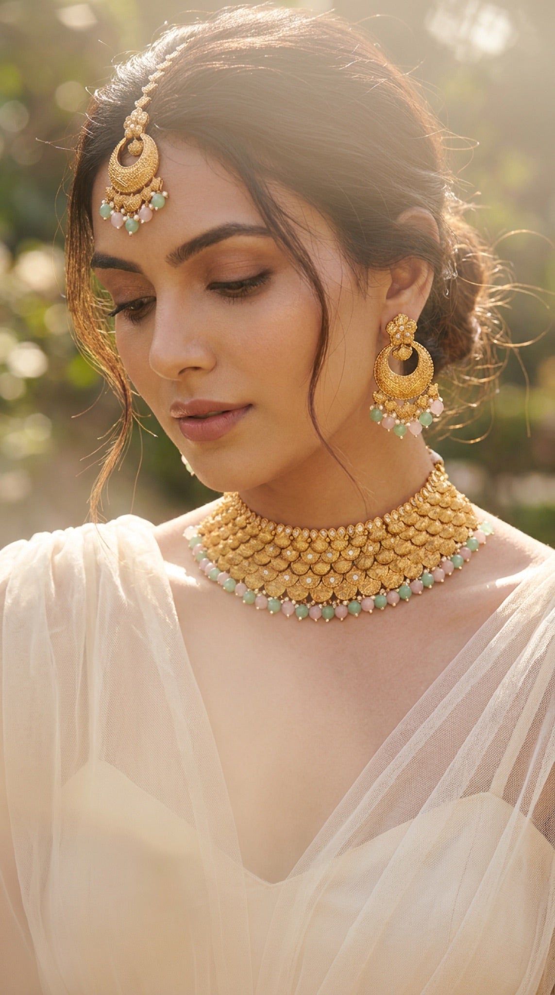 Traditional Pink and Green Heritage Polish Choker Necklace Set