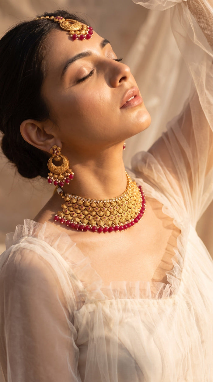 Traditional Red Heritage Polish Choker Necklace Set