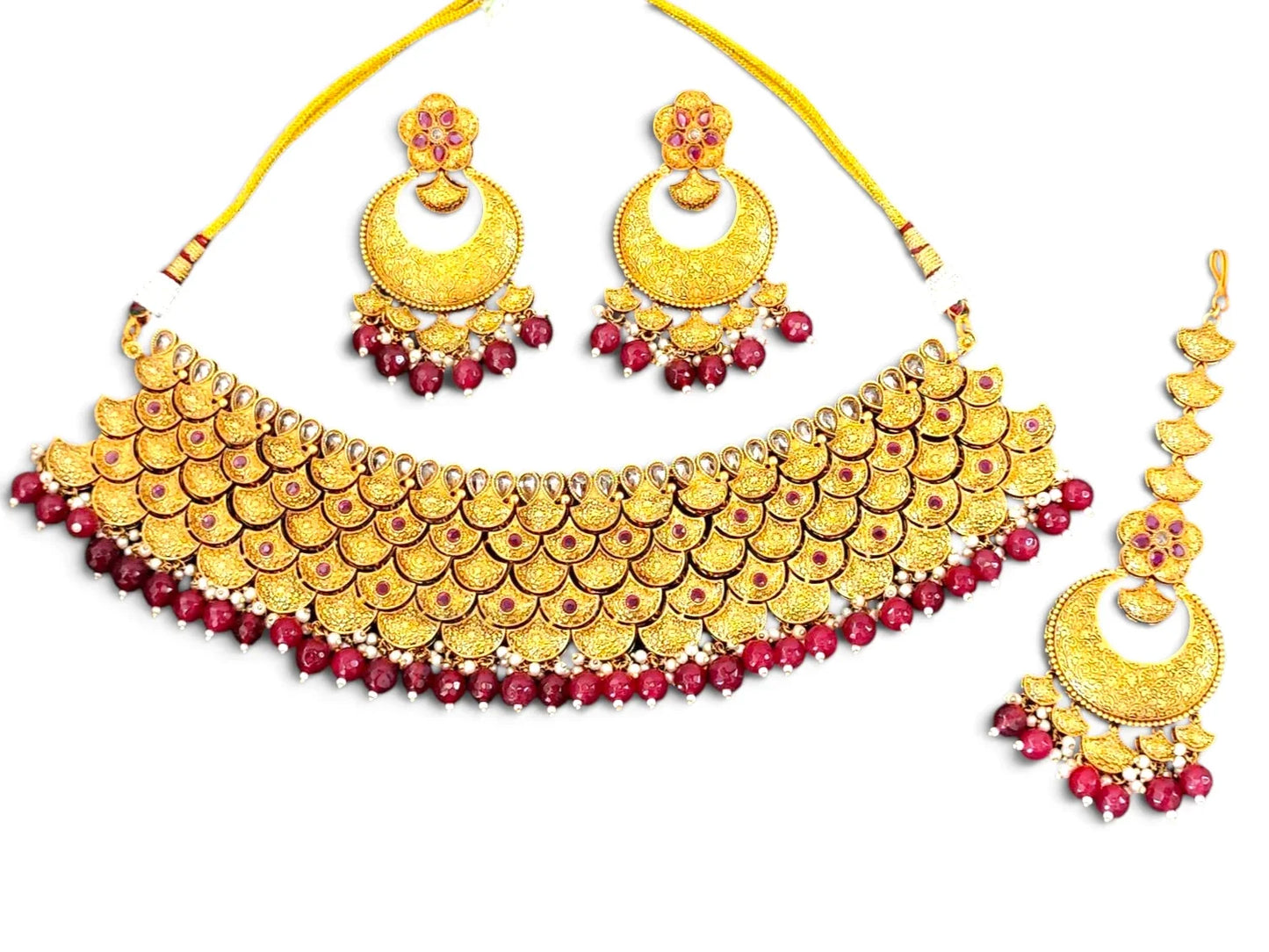 Traditional Red Heritage Polish Choker Necklace Set