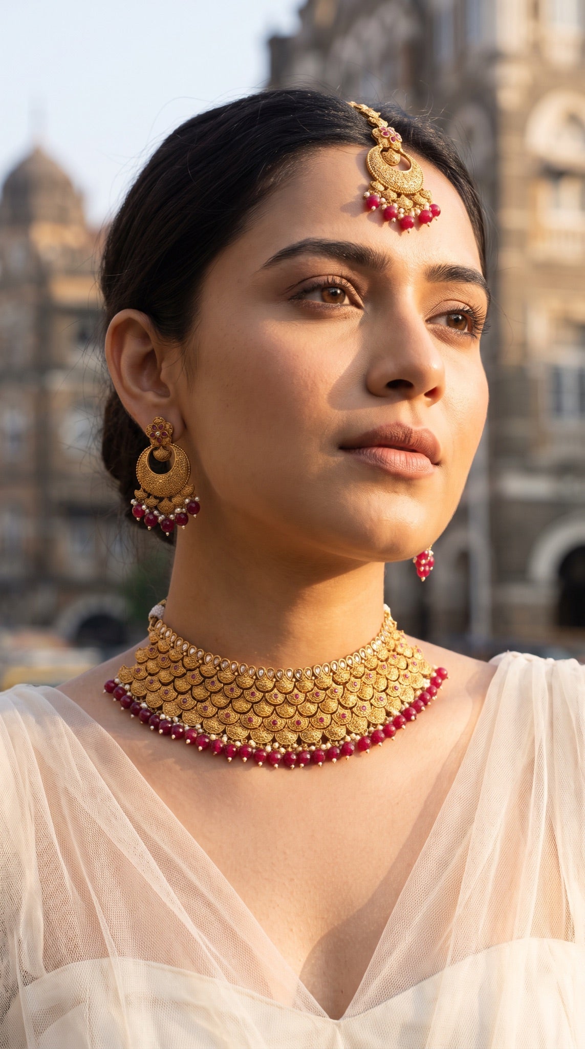 Traditional Red Heritage Polish Choker Necklace Set