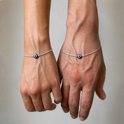 Amora Evil Eye Couple Bracelet Set | Silver-Plated | Adjustable